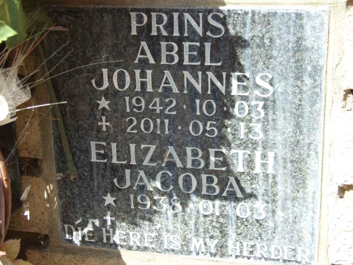 PRINS Abel Johannes 1942-2011 &amp; Elizabeth Jacoba 1938-