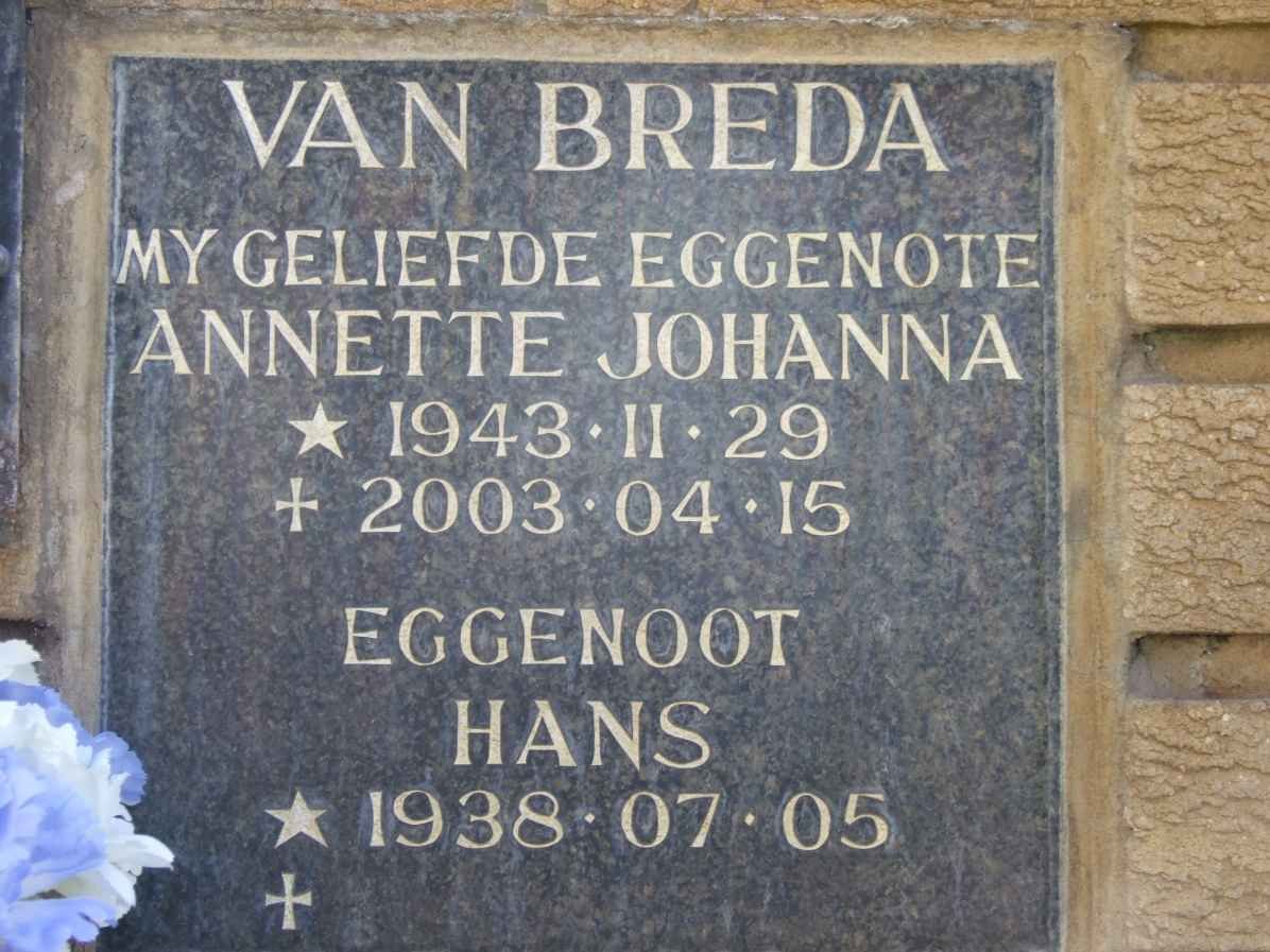 BREDA Hans, van 1938- &amp; Annette Johanna 1943-2003