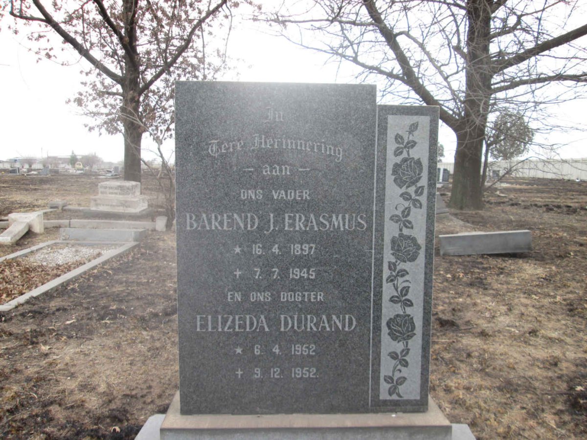 ERASMUS Barend J. 1897-1945 :: ERASMUS Elizeda Durand 1952-1952