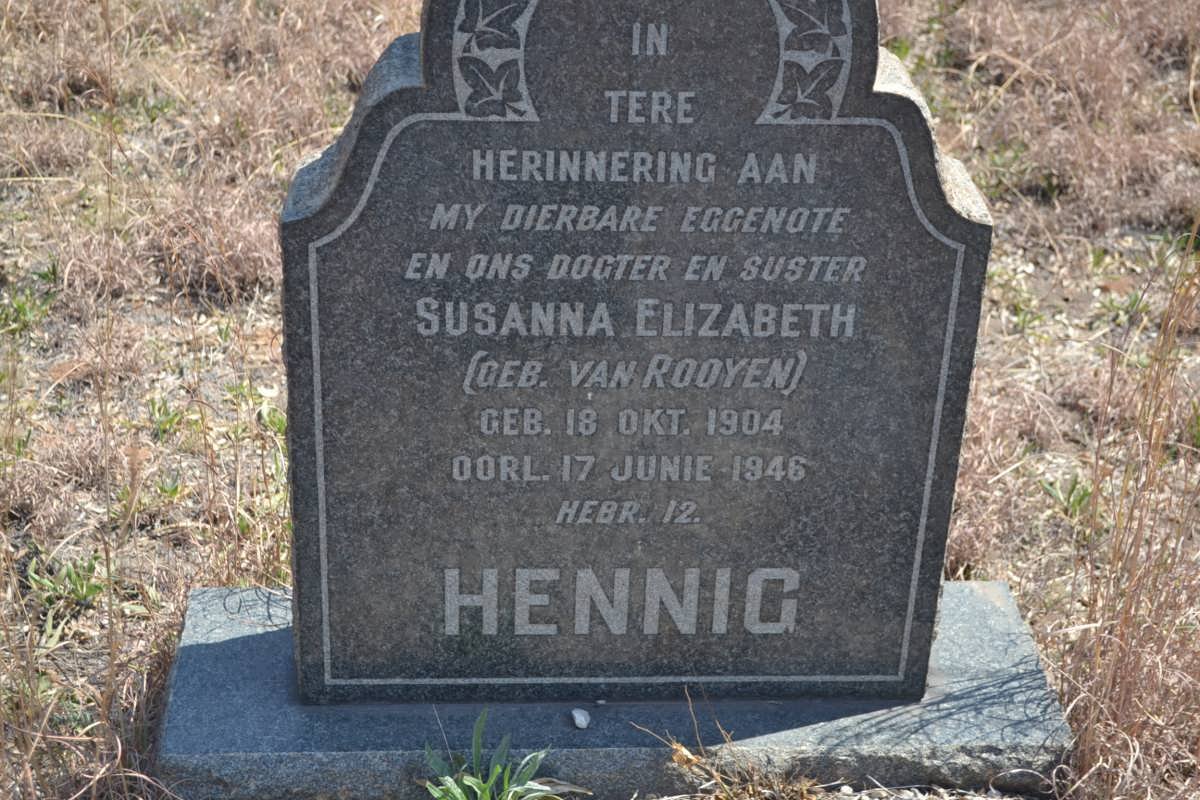 HENNIG Susanna Elizabeth nee VAN ROOYEN 1904-1946