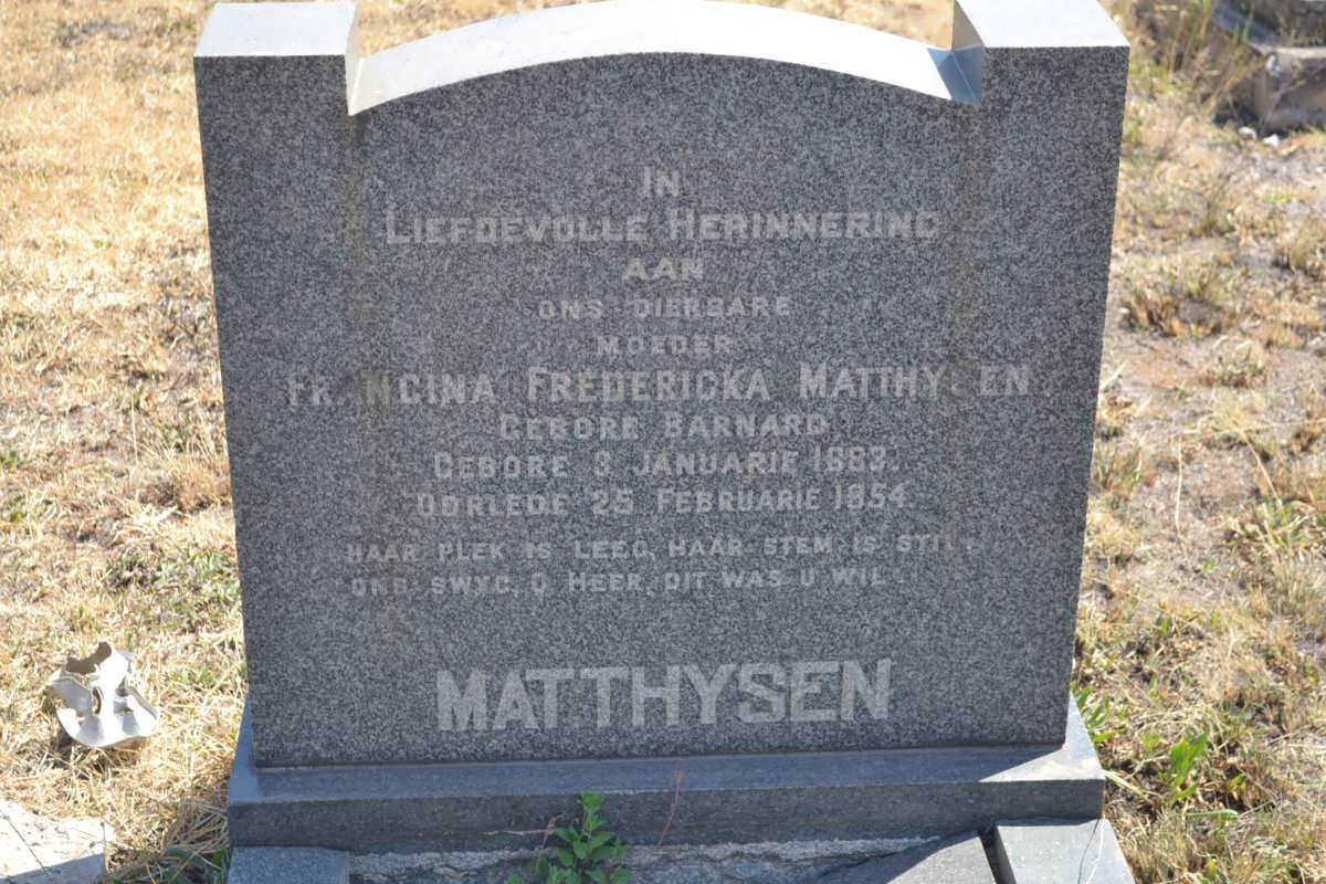 MATTHYSEN Francina Fredericka nee BARNARD 1883-1954