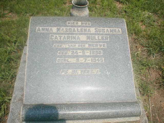 MULLER Anna Magdalena Susanna Catarina nee VAN DER MERWE 1890-1945
