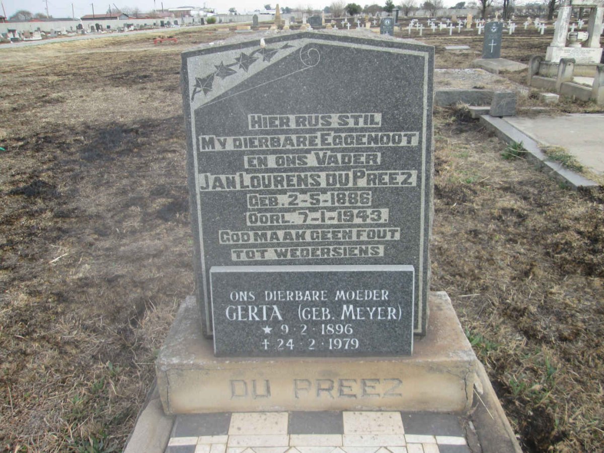 PREEZ Jan Lourens, du 1886-1943 &amp; Gerta MEYER 1896-1979