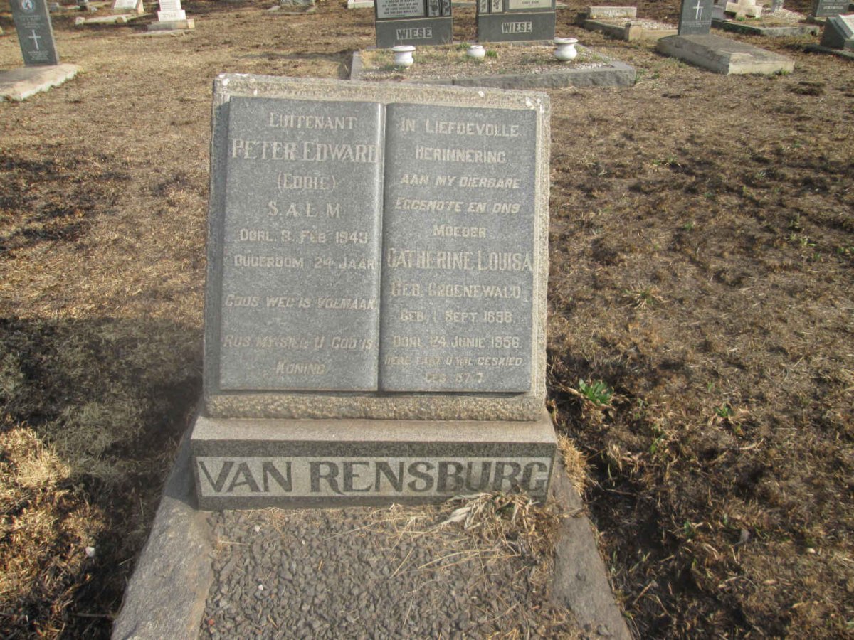 RENSBURG Pieter Edward, van -1943 :: VAN RENSBURG Catherine Louisa nee GROENEWALD 1898-1956