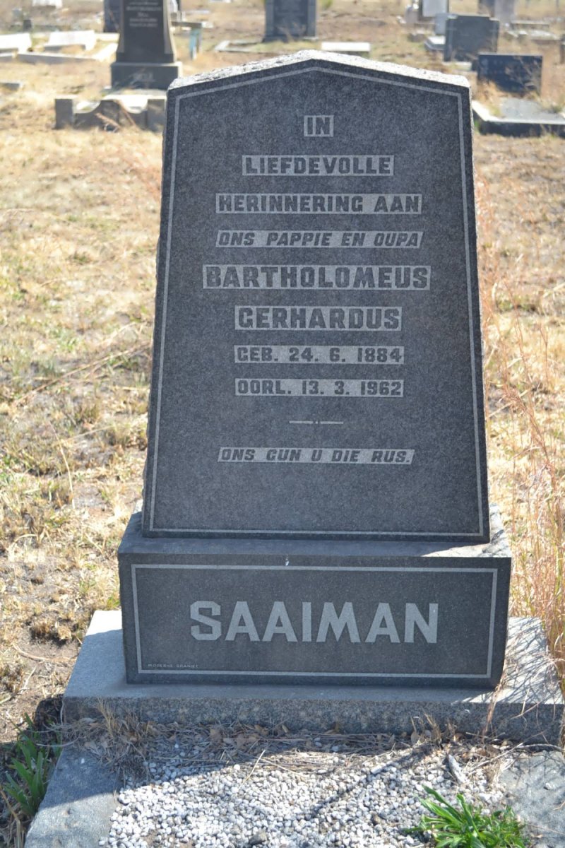 SAAIMAN Bartholomeus Gerhardus 1884-1962