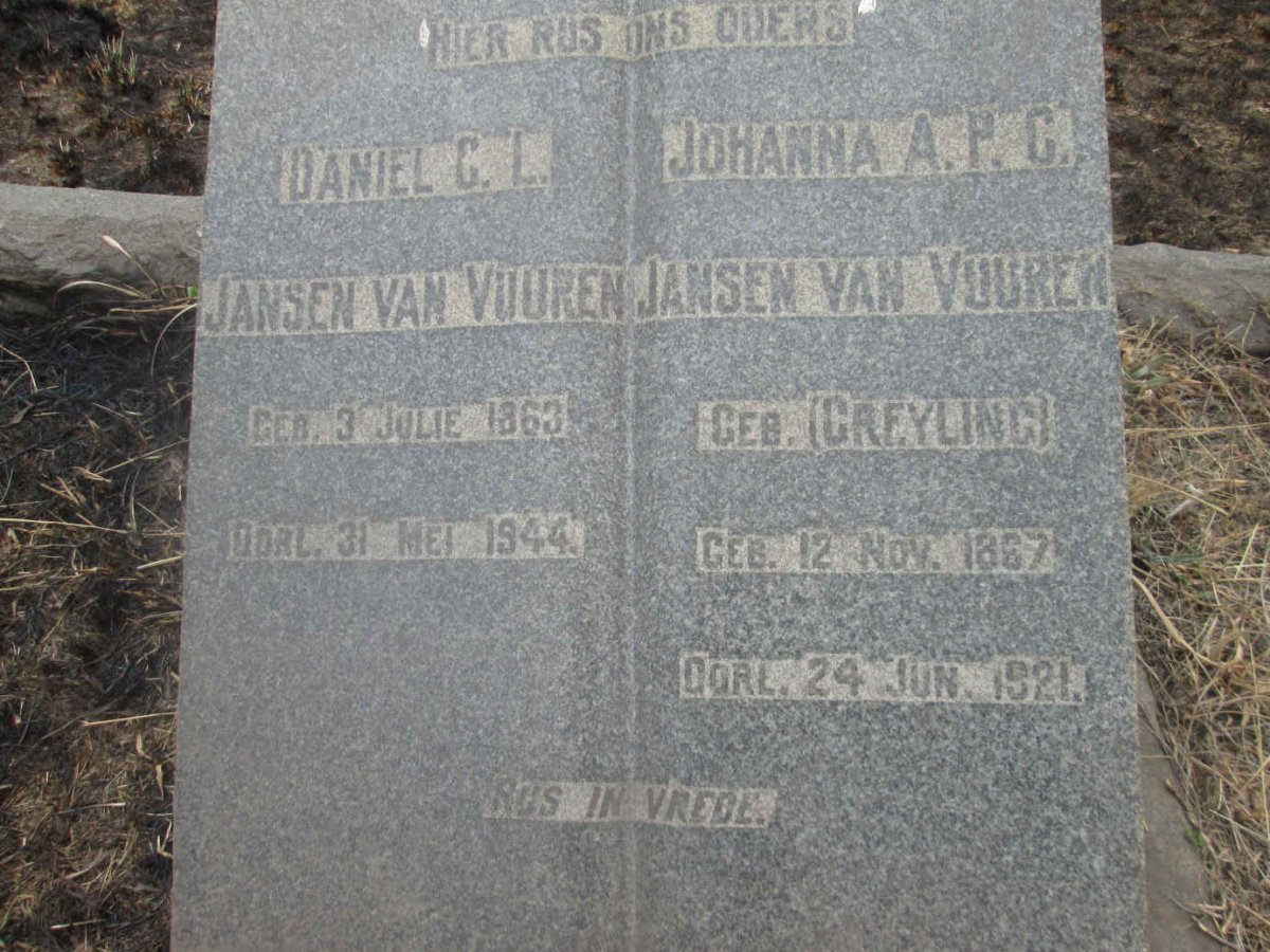 VUUREN Daniel G.L., Jansen van 1863-1944 &amp; Johanna A.P.C. GREYLING 1867-1921