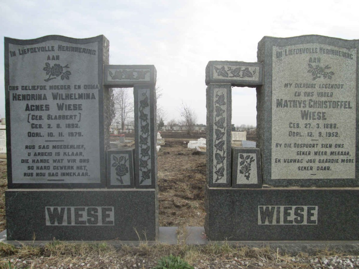 WIESE Mathys Christoffel 1888-1952 &amp; Hendrina Wilhelmina Agnes SLABBERT 1892-1979