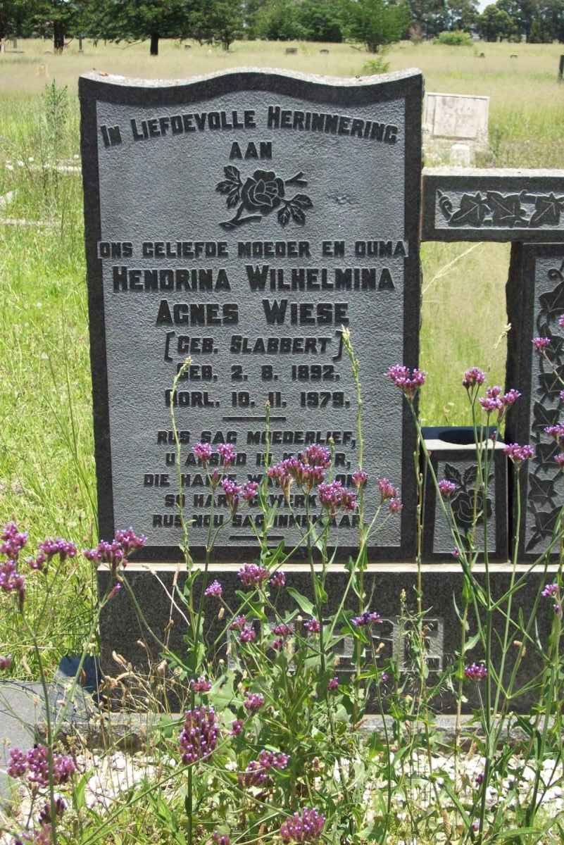 WIESE Hendrina Wilhelmina Agnes nee SLABBERT 1892-1979