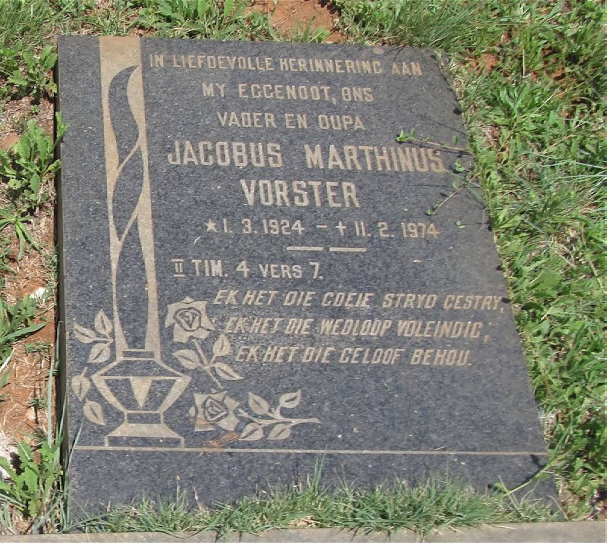 VORSTER Jacobus Marthinus 1924-1974