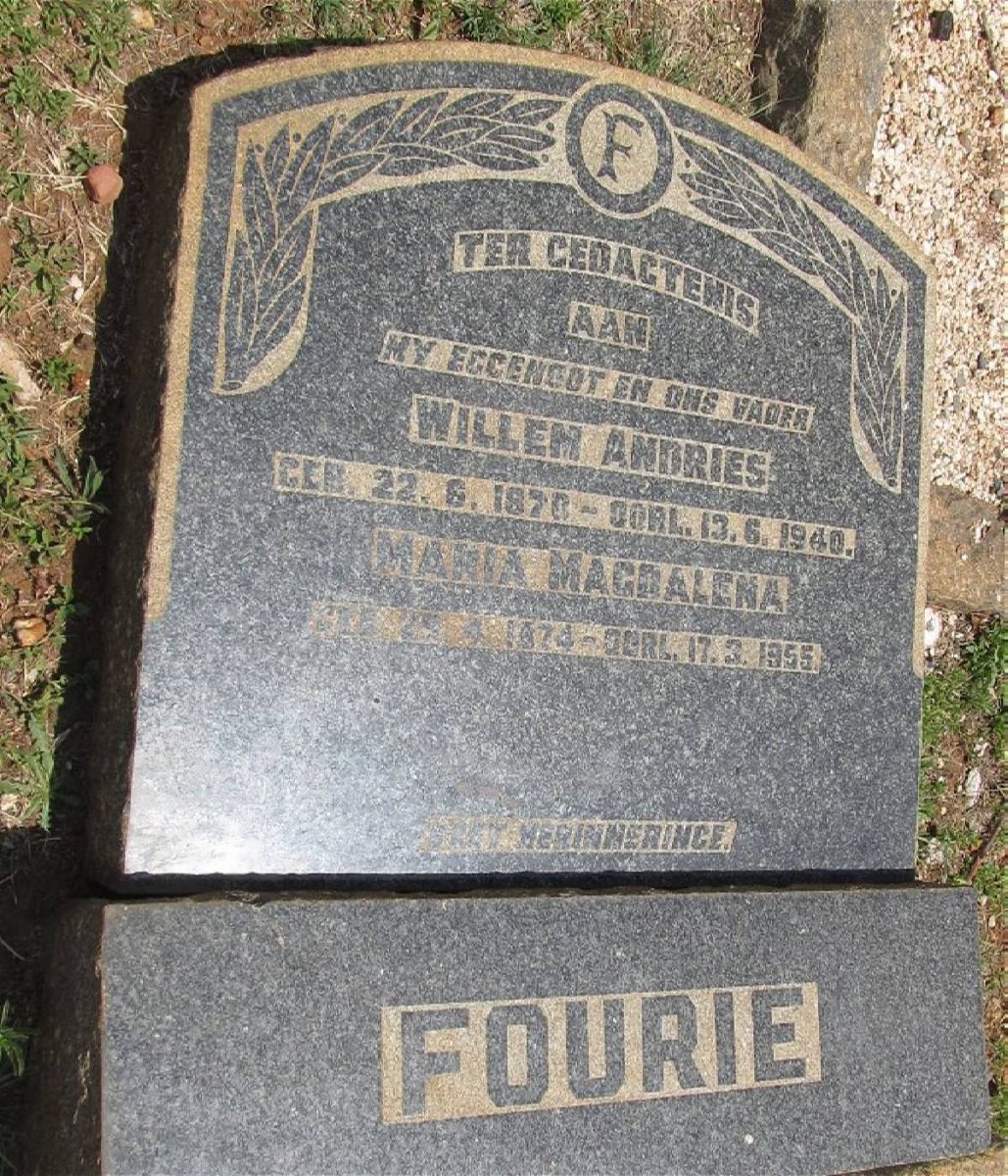 FOURIE Willem Andries 1878-1940 &amp; Maria Magdalena 1874-1955