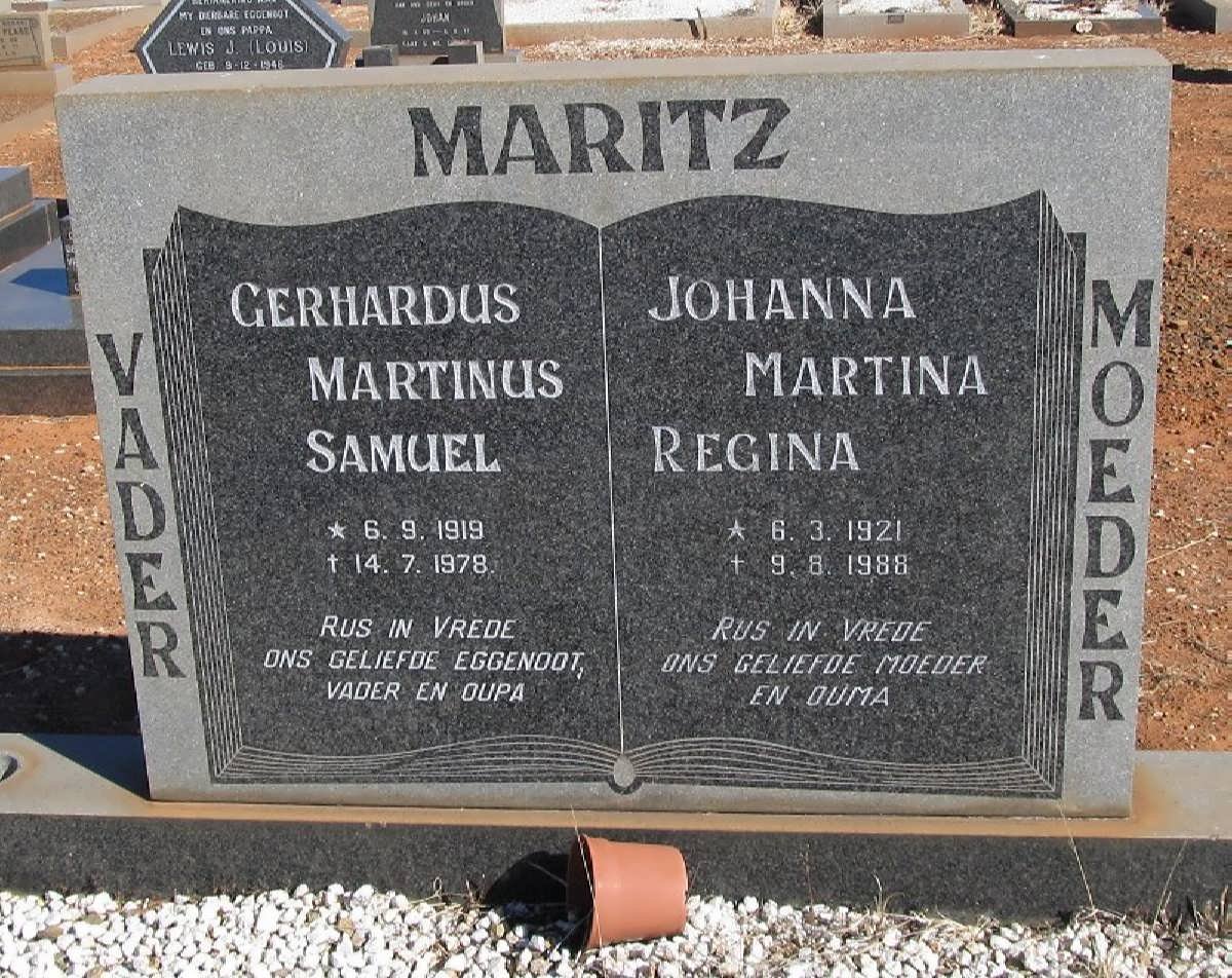 MARITZ Gerhardus Martinus Samuel 1919-1978 &amp; Johanna Martina Regina 1921-1988