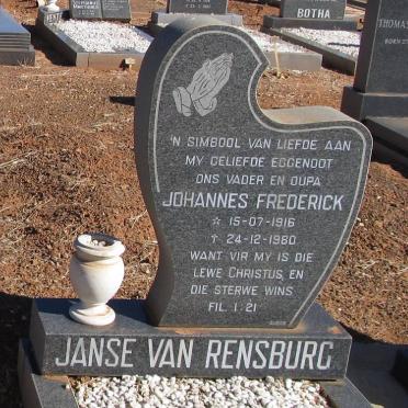 RENSBURG Johannes Frederick, Janse van 1916-1980