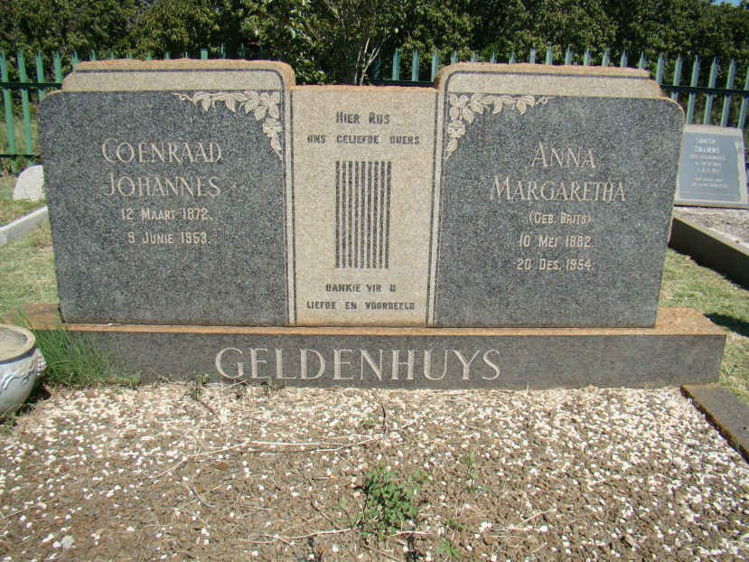 GELDENHUYS Coenraad Johannes 1872-1953 &amp; Anna Margaretha BRITS 1882-1954