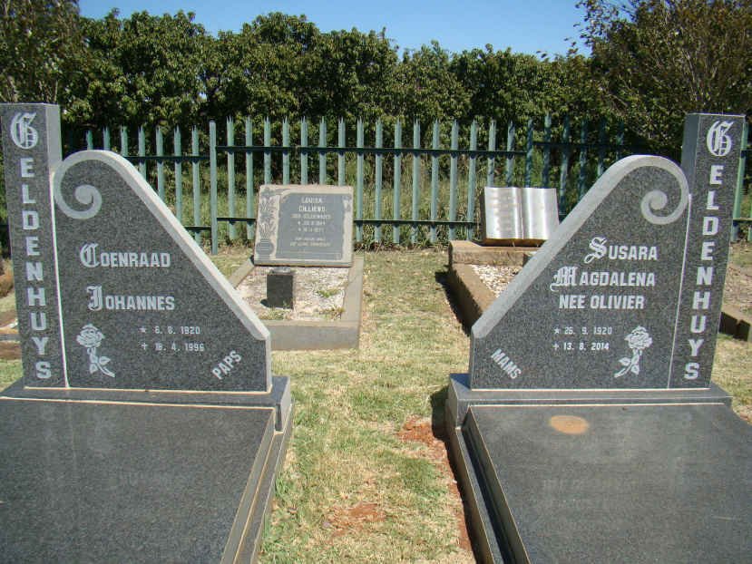 GELDENHUYS Coenraad Johannes 1920-1996 &amp; Susara Magdalena OLIVIER 1920-2014